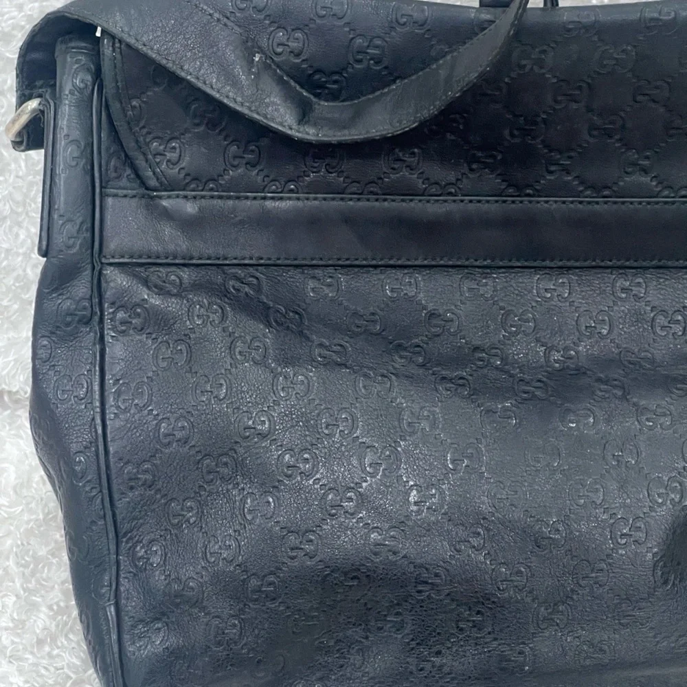 Gucci Guccissima Black Leather Messenger Bag